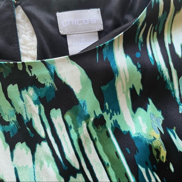 NWOT Chico’s size 2 Feather-Print Satin Shift Dress STYLE: 570307253. (2=12) - Picture 2 of 10